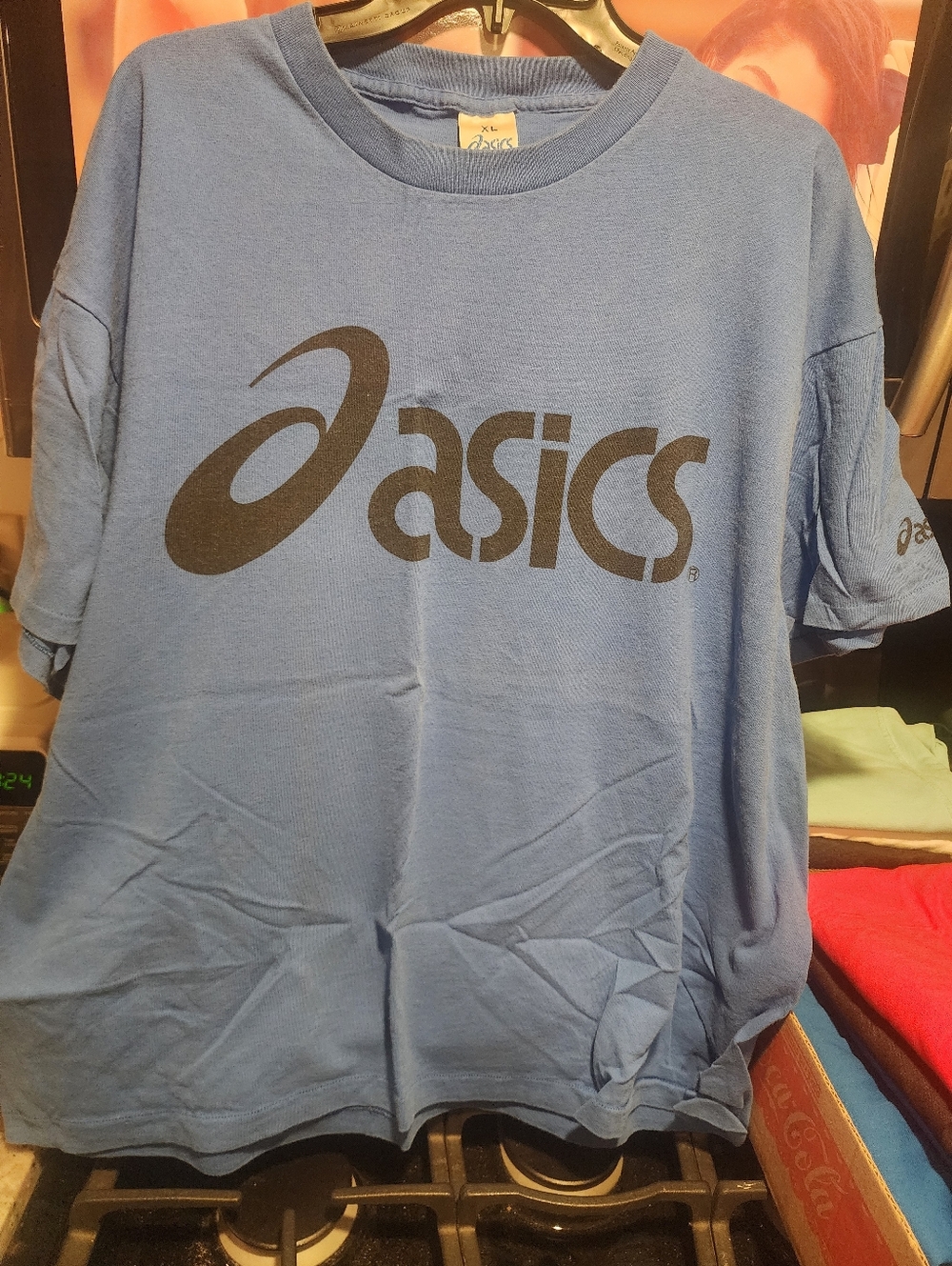 Vintage 90's Asics Blue Tee with Black Logo